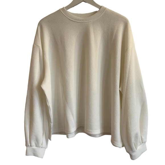 NWOT Silk & Salt Long Sleeve Ribbed Balloon Sleeve Pullover Top, One Size - Picture 1 of 6